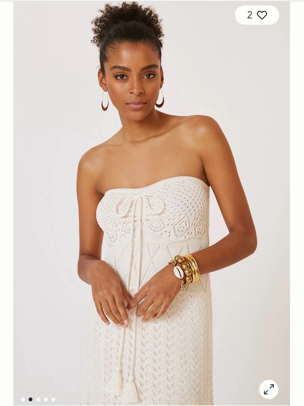 Farm Rio Anthropologie Summer Cream Strapless Crochet Dress Size Medium EUC - Picture 10 of 15